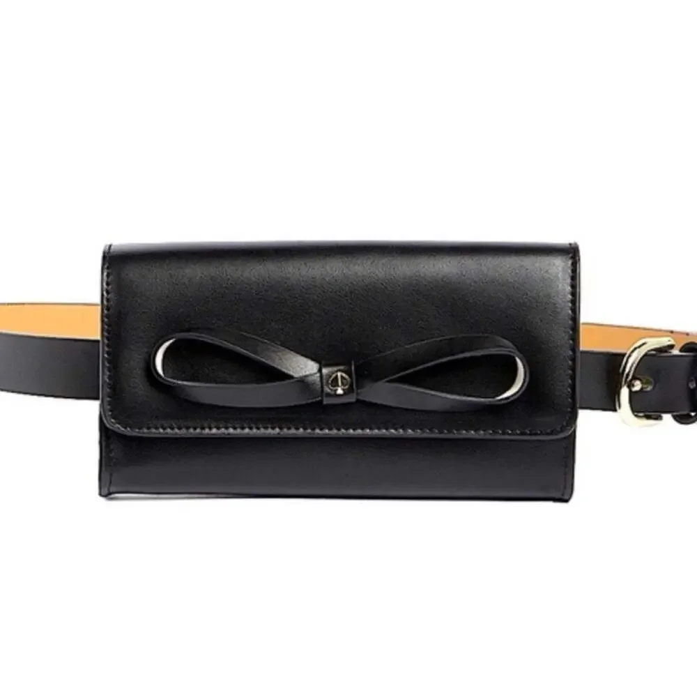 NWT - Kate Spade - leather black bow belt bag size L/XL.